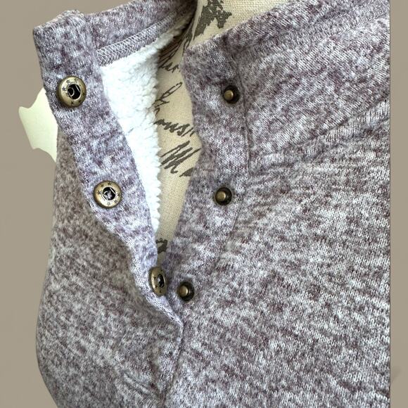 Sherpa Lined 1/4 Snap Fleece Pullover Sweater Heather Lavender Purple S - Picture 5 of 7